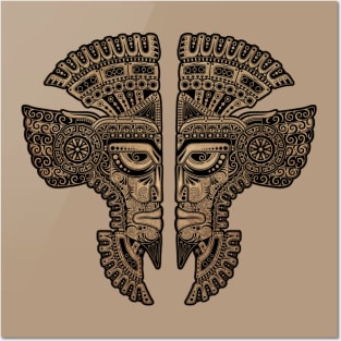 Stone Mayan Twins Mask Illusion Posters and Art